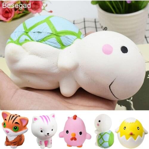 Besegad Kawaii Big Cartoon Animal Turtle Tiger Chick Squishy Squishi Squeeze Toy Slow Rising for Relieves Stress Anxiety Home