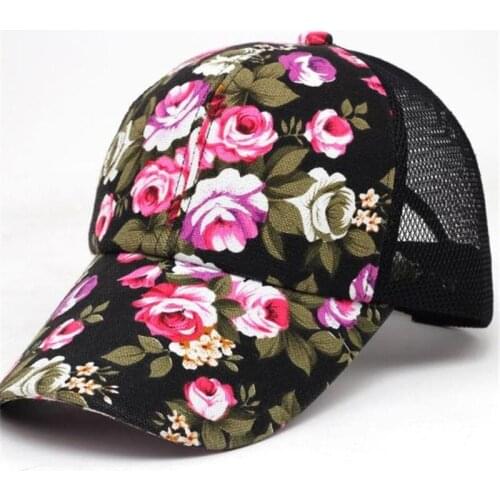 Womens Floral Baseball Cap Print Embroidery Girls Boys Fashion Casual Snapback Summer Sports Shade Hip Hop Breathable Mesh Hat