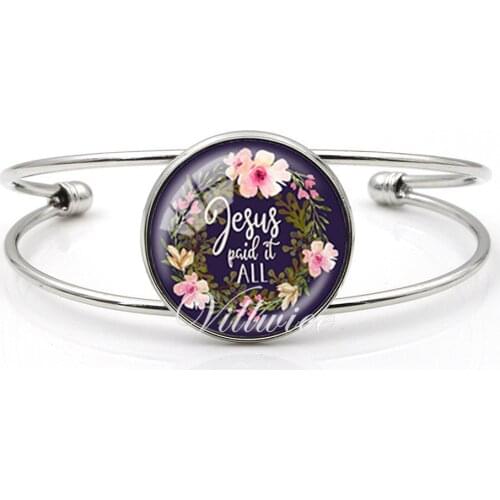 VILLWICE Fashion Cuff Bracelets Glass Cabochon Bible Verse Bangle Bracelet For Women Psalm Christian Jewelry Faith Gifts