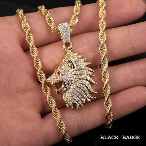 Men Iced out Large Lion Head Necklaces Pendants Full Rhinestone Hip Hop Cuban Chain Crystal Red Eye Lion Pendant Jewelry
