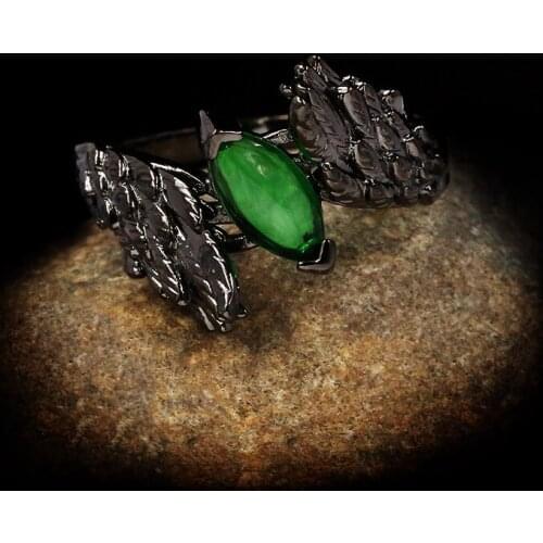 CHARLINLIOL Female Vintage 925 Sterling Silver Angel Wings Wedding Rings Elegant Emerald Engagement Promise Jewelry for Women