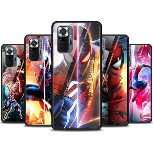 Marvel Spiderman Art for Xiaomi Redmi Note 10 Pro Max 10S 9T 9S 9 8T 8 7 Pro 5G Luxury Tempered Glass Phone Case Cover
