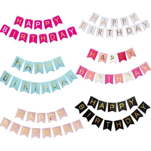 New Happy Birthday Decorative Banner Party Happy Birthday Strung Flags Decorate Banners Pull Flags Banner Decoration