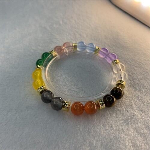 Womens Jewelry Multi Jades Tiger Eye Natural Stone Zinc Alloy Accessories 8mm Pendant Bracelet Girl Gift Chain 7.5inch Y894