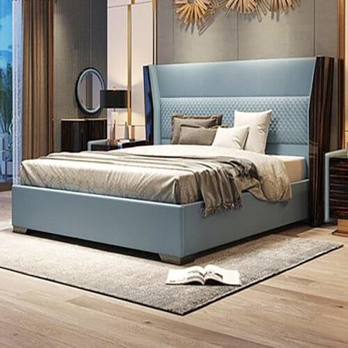 Italian Italian solid wood bed simple post-modern light luxury master and guest bedroom double 1.8m leather bed quality