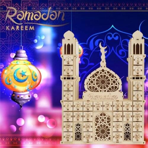 Ramadan Countdown Calendar DIY Wood Eid Mubarak Ornament Wooden Drawer Home Party Decoration High Quality and Brand New