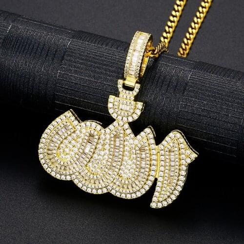 Copper Charm Letters Pendant Necklaces AAA Zirconia Iced Out Necklaces For Men Hip Hop Jewelry