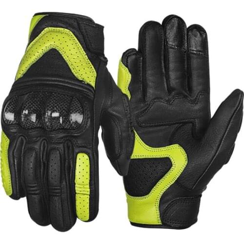 Green Leather Motorcycle Gloves Carbon Fiber Full Finger Gloves Motorbike Moto Racing Motocross Riding Biker Touch Screen Gloves