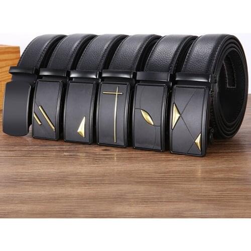 Mens Automatic Buckle Leather Belts Fashion Casual Scratch-resistant Belts Iron Buckle
