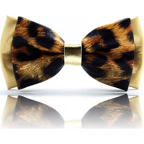 2019 New Brand High Quality Fashion Men Bow Tie PU Leather Butterfly Party Club Gold Leopard Bowtie for Men Cravat with Gift Box