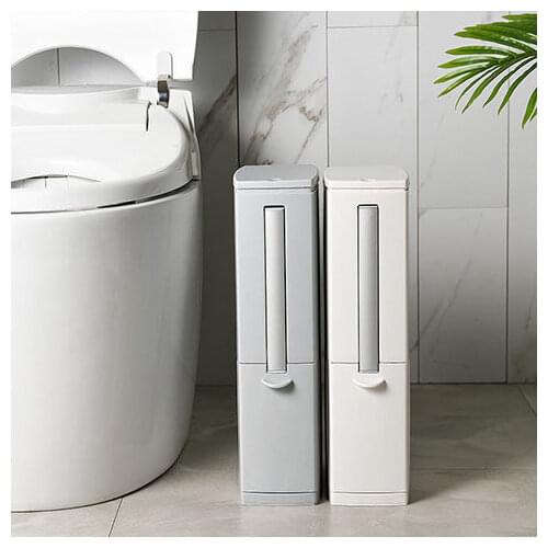 Toilet garbage can narrow seam toilet brush set household integrated rectangular toilet flat small paper basket press