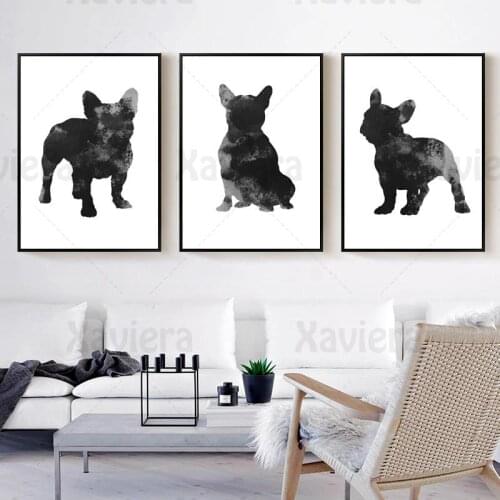 Nordic Canvas Painting Dog Black White Poster and Print Boston Terrier Silhouette Animal Wall Art Living Room Decor Home Decor
