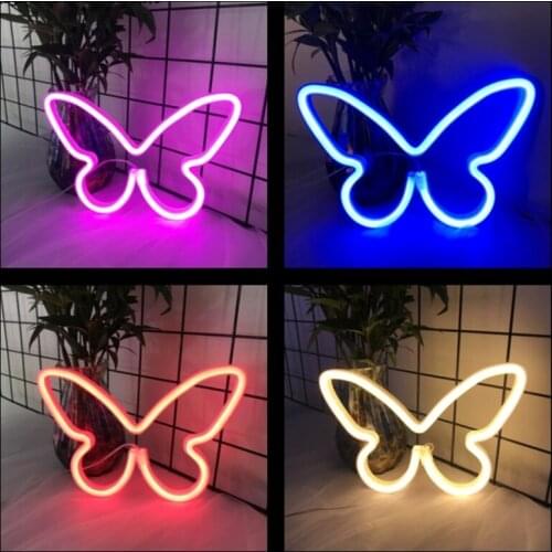 Butterfly Neon Sign Light LED Hanging Wall Lamp Bulbs Night Light Decor Store Room Party Ornaments Gift USB Battery Box Powered