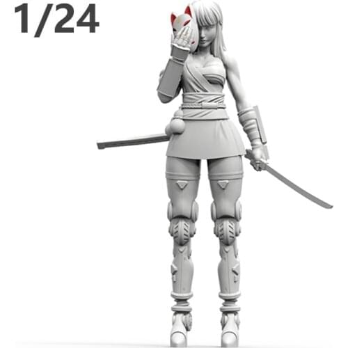 New Unassembled 1/24 modern woman warrior stand Resin Figure Unpainted Model Kit