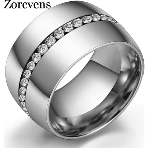 ZORCVENS 2020 New Fashion White CZ Stone Wedding Ring for Woman Punk Vintage Silver Color Stainless Steel Ring Wholesale