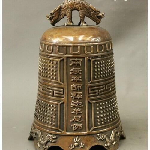 Wholesale factory 10 Folk China Chinese Bronze Copper Temple Dragon Head Statue Buddha Bell Set
