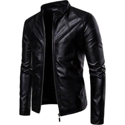 Autumn Winter Mens Zipper PU Leather Jacket Casual Motorcycle Leather Jacket Men Leisure Clothing Slim Leather Jacket