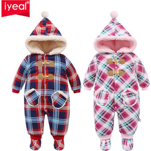IYEAL Christmas Baby Girl Clothes Winter Rompers Kids Infant Newborn Plaid Jumpsuit Thickening Cotton Warm Romper for 0-18M