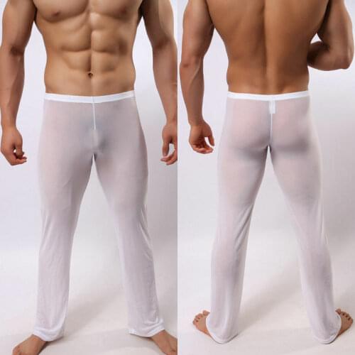 Hiriginr Mens Sexy Soft Mesh Sheer See-through Stretch Pants Trousers Sleepwear Hot Transparent Men Pants Homewear