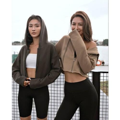 Spot autumn and winter new sports yoga jacket womens hooded zipper fitness clothes tops were thin running sports jackets
