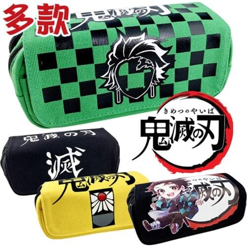 Pencil Bag Anime Demon Slayer Casual Travel Makeup Bag Zipper Student Cosmetic Bag Canvas Cartoon Boys Girls Pen Bag