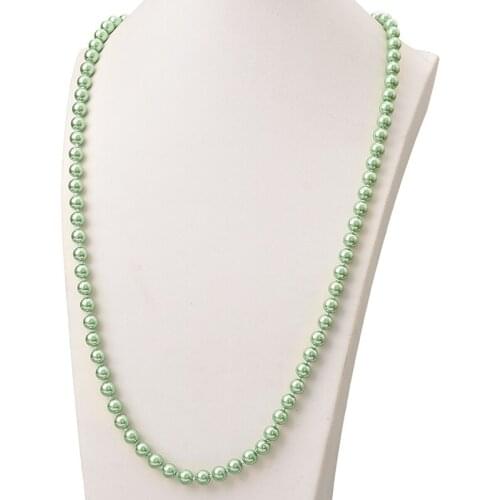 Fresh Green Color Long Pearl Necklace Making For Statement Women Gift 8mm Round Pearl Shell Imitation Chain Necklace 36inch H868