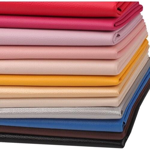 Litchi Pattern PU Leather Fabric Pure Coloured Patchwork Faux Artificial Synthetic PU Leather Fabric DIY Sewing Bag Material