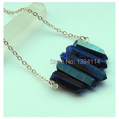 Titanium Coating Natural White Crystal Point Column Combination Arrow Pendant Gold Necklace