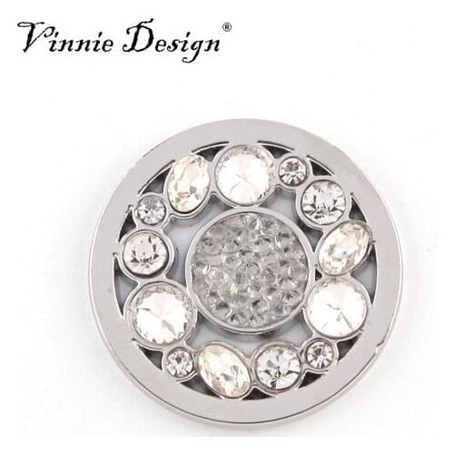 Vinnie Design Jewelry 33mm Crystal Flower Disc Coin fit for Coin Pendant Necklace 5pcs/lot