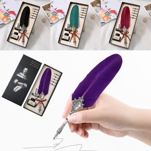 European Style Vintage Feather Quill Dip Pen Sealing Wax Set Fountain Pen Seal 5 Nibs G Birthday Party Gift Box
