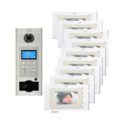XINSILU Visual building intercom system doorbell 4.3" Video Door Phone w/t Inductive and Password Unlocking for 10-apartments