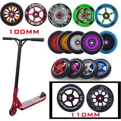 Replacement 100mm 110mm Push/Kick/Stunt Scooter Wheels with Bearings & Bushings Scooter Parts Accessories 2pcs/set