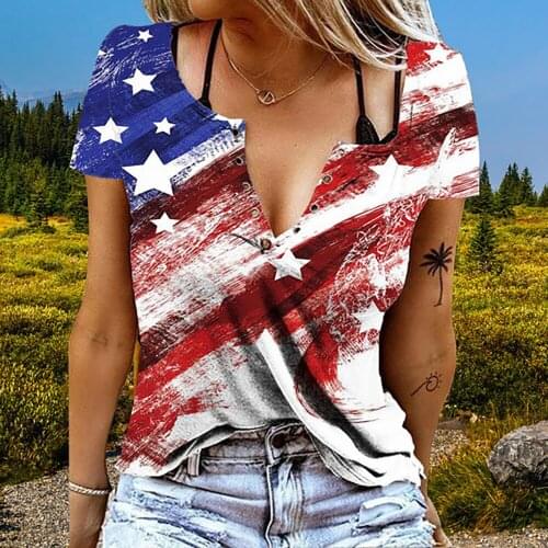 Plus Size Women T-shirt Casual Star Printed V Neck Pullover Tops Female Harajuku Summer Tees Ladies Vintage Streetwear 2021