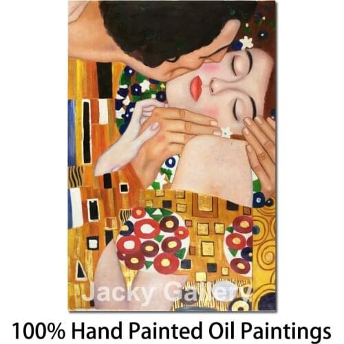 Woman in gold The Kiss (close up) Gustav Klimt paintings canvas art Hand painted modern romantic love picture for wall decor