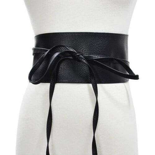 Women Wide Tie Belt Fashion Bow Pu Belts for Women Black 10cm Red Waistband Female Dress New Desine Brand 2021