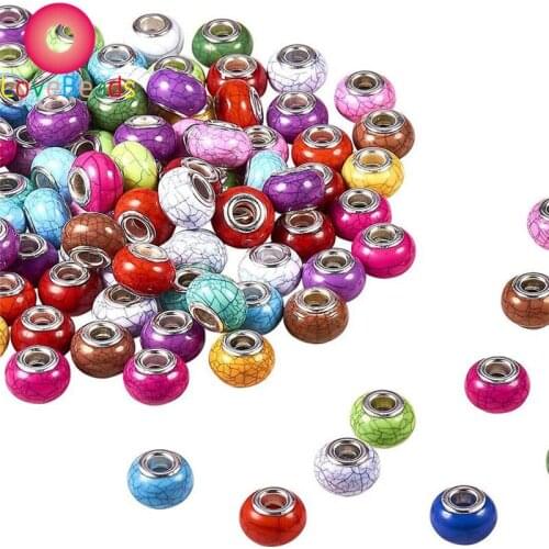 10Pcs 14x8mm Acrylic European Beads Imitation Crack Large Hole Bead Rondelle Spacer Fit for Snake Style DIY Women Charm Bracelet