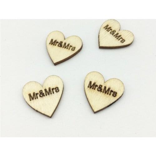 100pcs High Quality 20mm Mr&Mrs Wood Hearts Confetti Crafts Scrapbooking Confetti Wedding Table Decorations