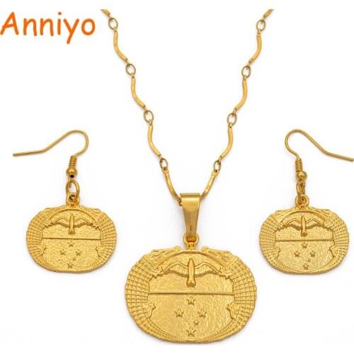 Anniyo PNG Gulf Flag Pendant Necklaces for Womens,Papua New Guinea Gold Color Jewellery National Itmes #102206
