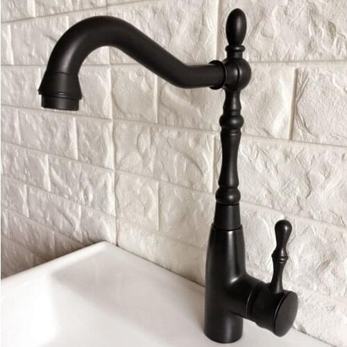 Black Oil Rubbed Bronze Single Handle Bathroom Sink Mixer Faucet Swivel Spout Bathroom Kitchen Hot and Cold Water Taps tnf378