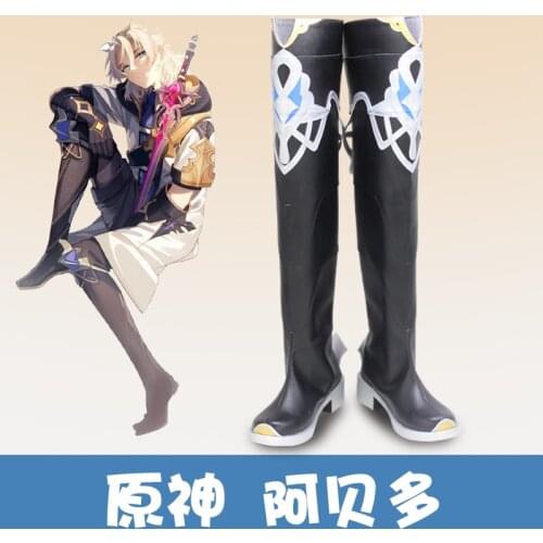 Genshin Impact Albedo Cosplay Short Linen Wig Cosplay Game Albedo Cosplay Boots Shoes Heat Resistant Synthetic Wigs Halloween