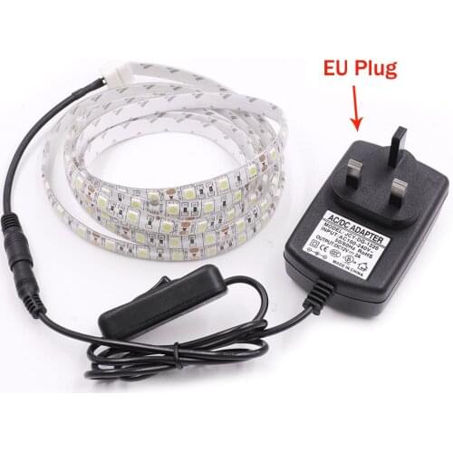 5M Flexible LED Strip Light SMD5050 60 LED Tape DC12V Waterproof Ribbon with DC Connector EU Plug for Home Decoration