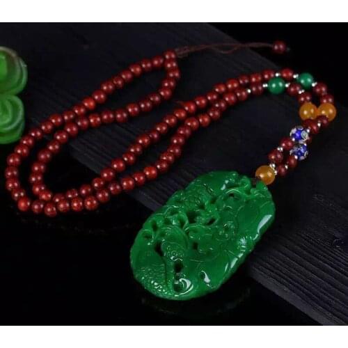 Natural Hetian Green jade Jasper Pendant Hand Carved Hollow Lucky Jade Pendant Necklace for Men and Women Dropship