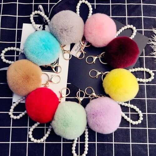 Rabbit Fluffy Keychain Fur Ball Pompon Keychain Gold Key Ring Car Key Chain Llaveros Animal Keychains for Woman Car Bag Charms