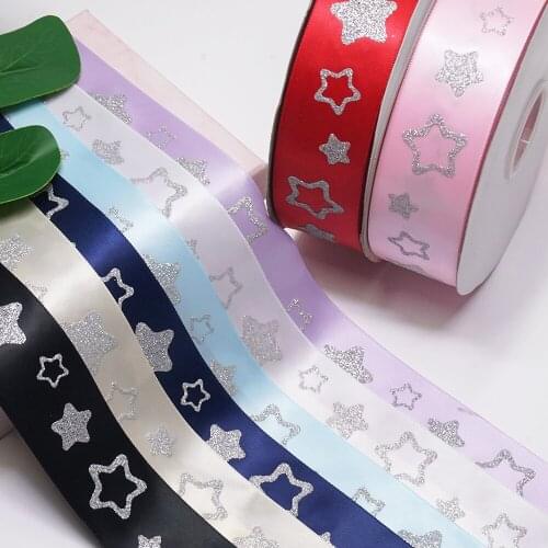 Ribbons free shipping 50 yard per size star printed grosgrain ribbon