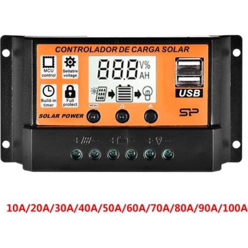MPPT 10A/20A/30A/40A/50A/60A/70A/80A/90A/100A Auto LCD Screen Solar Charge Controller Dual USB Solar Panel Regulator 32CB