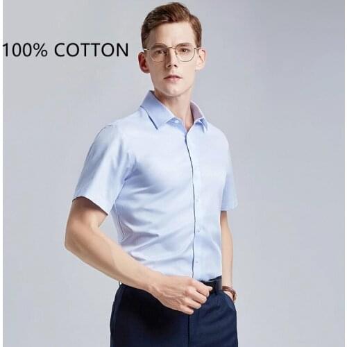 Mens Top Quality Formal Dress Shirts Non-iron Treatment Short Sleeve White 100% Pure Cotton Business Office Shirt K079
