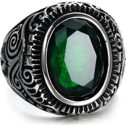 Stainless steel mens ring vintage silver blue stone titanium steel ring