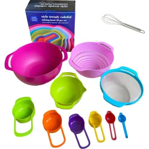 10 Pcs Mixing Bowls Set Nesting Bowls Stackable Measuring Cups Sieve Strainer Colander for Salad Cooking Baking Tool