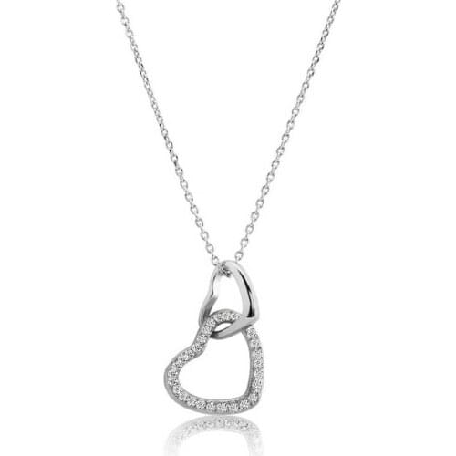 Real Silver 925 Jewelry Sterling Silver Two Heart Woman Necklace