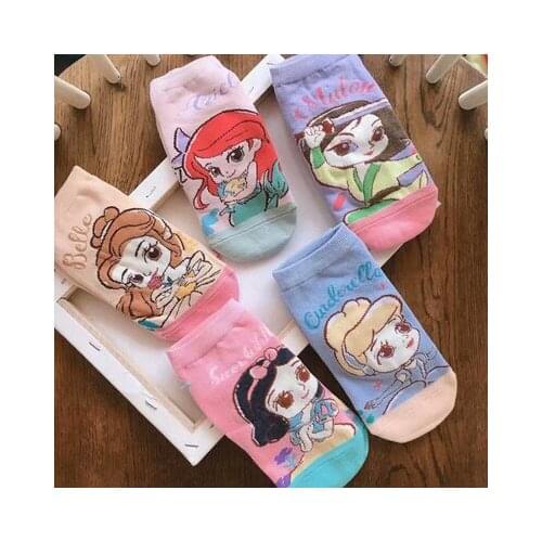 Disney Princess Anime Figures Cartoon Product Cosplay Socks Casual Short Sock Summer Unisex Gifts